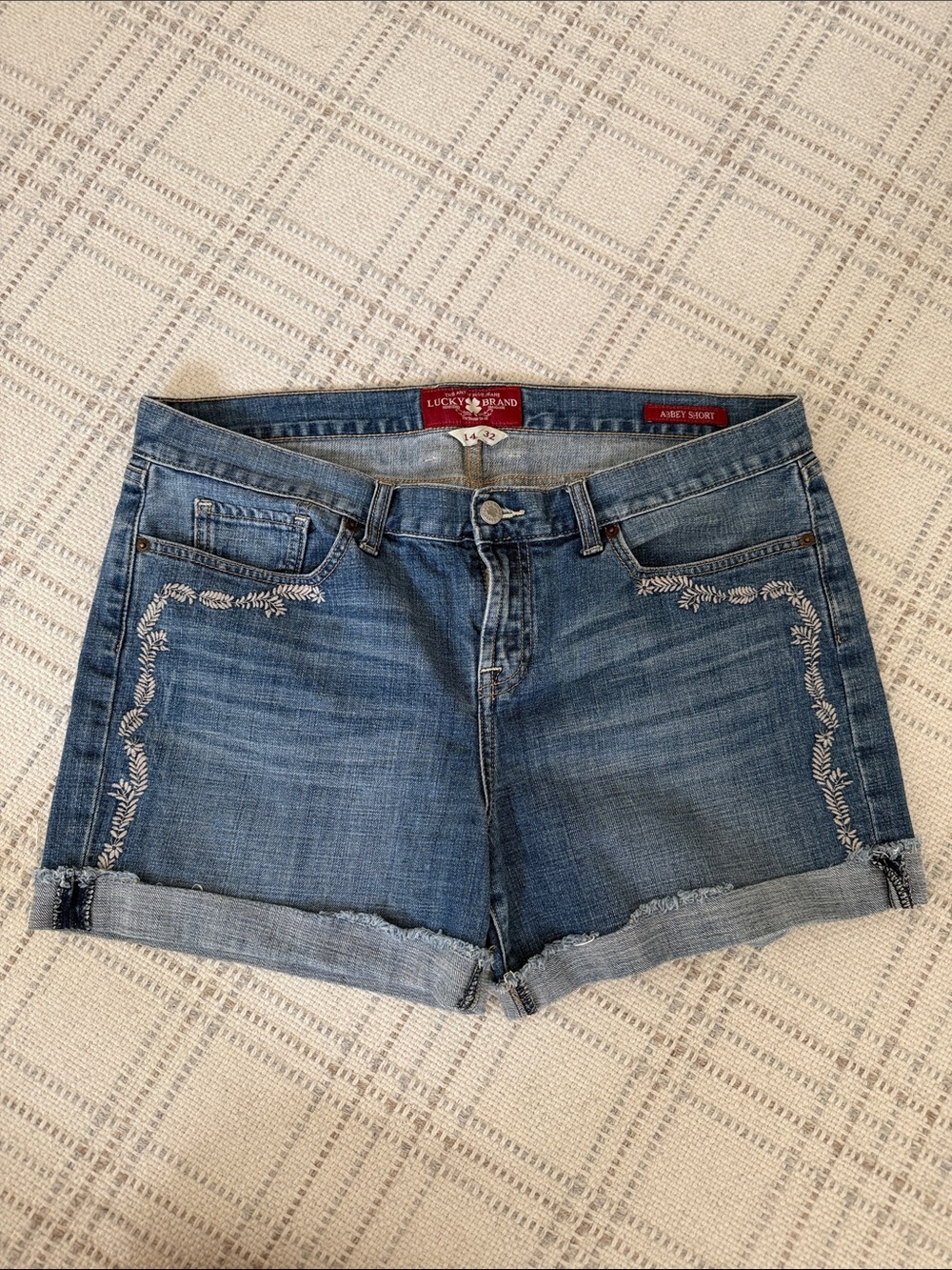 Lucky Brand Light Blue Embroidered Denim Shorts